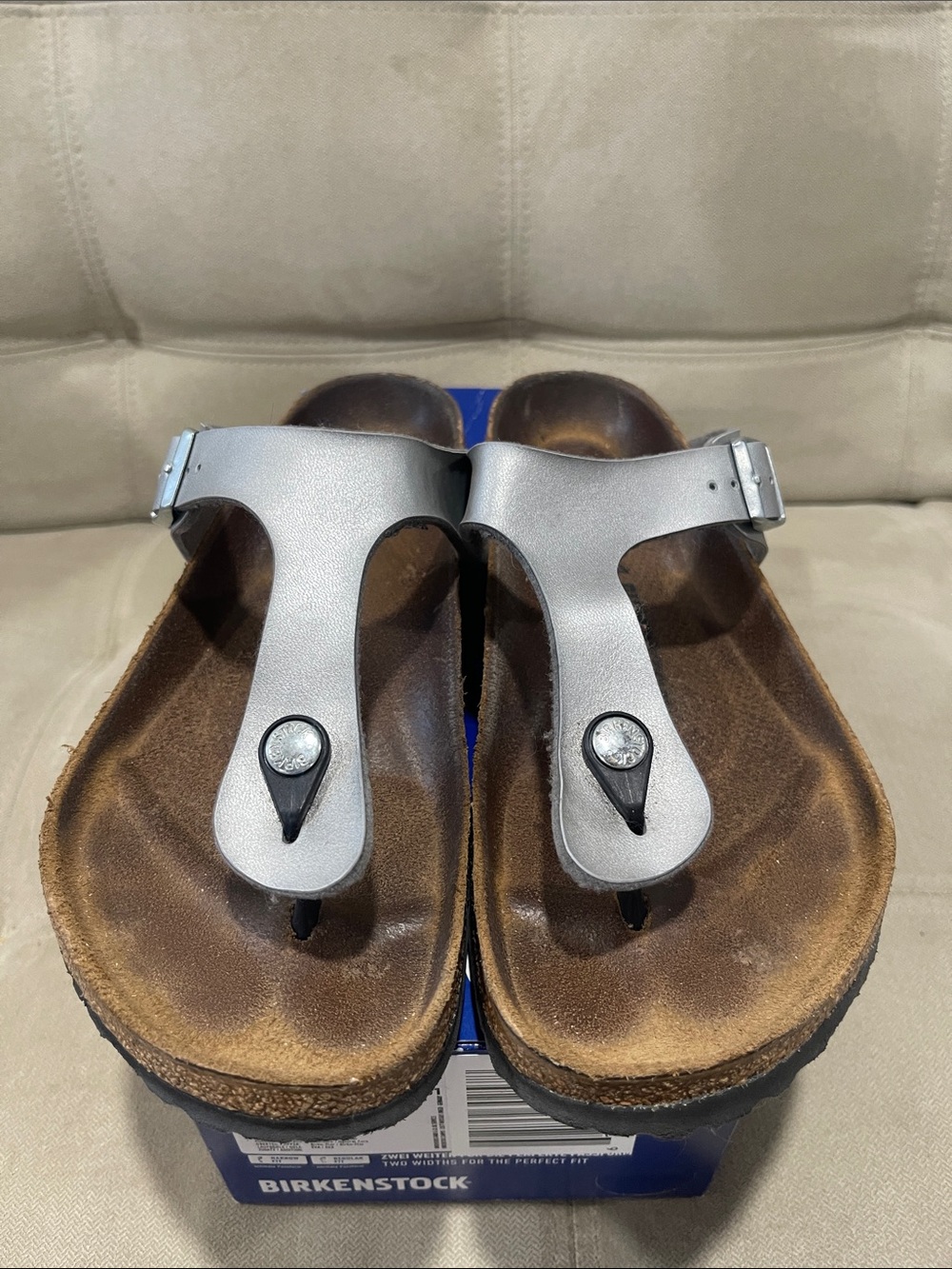 Birkenstock Silver Metallic Thong Sandals